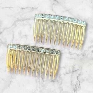 Vintage Hair Combs Plastic With Rhinestones‎ Embellished 2 Piece